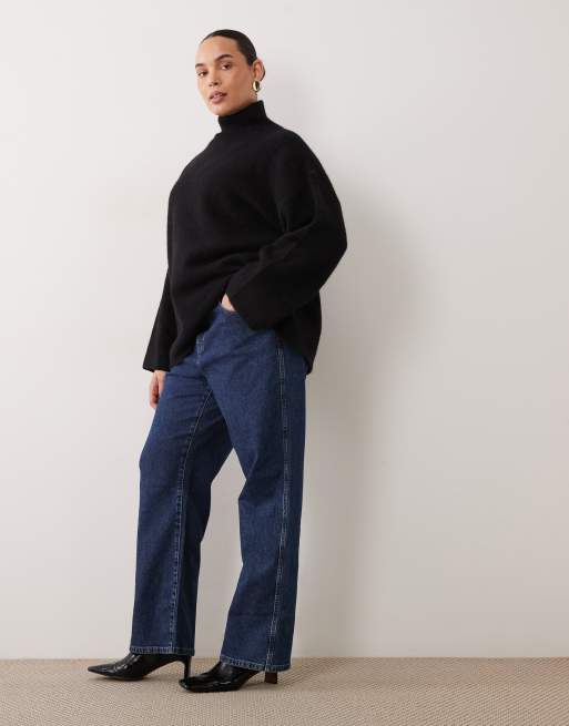 ASOS DESIGN Curve comfort stretch straight leg jeans in mid blue, 2 of 5