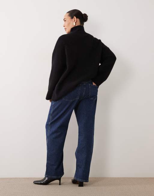 ASOS DESIGN Curve comfort stretch straight leg jeans in mid blue, 3 of 5