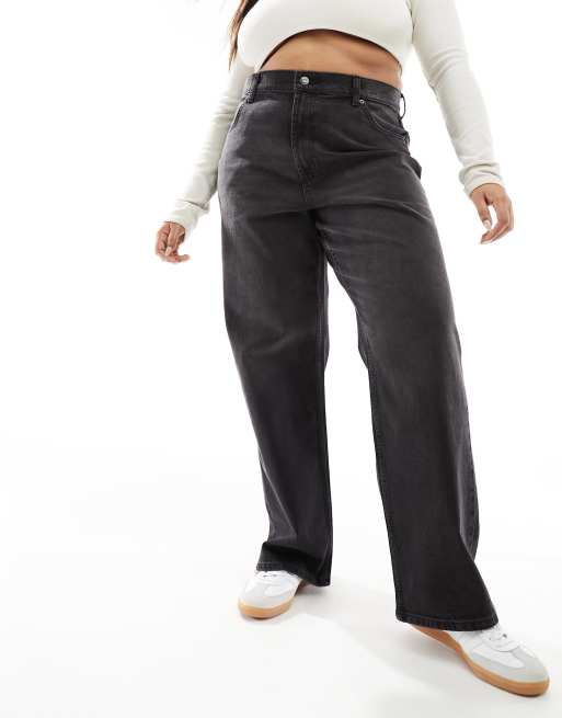 ASOS DESIGN Curve comfort stretch straight leg jeans in washed black, 2 of 5