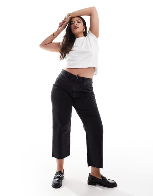 ASOS DESIGN Curve - Comfortabele stretchjeans met cropped rechte pijpen in zwart