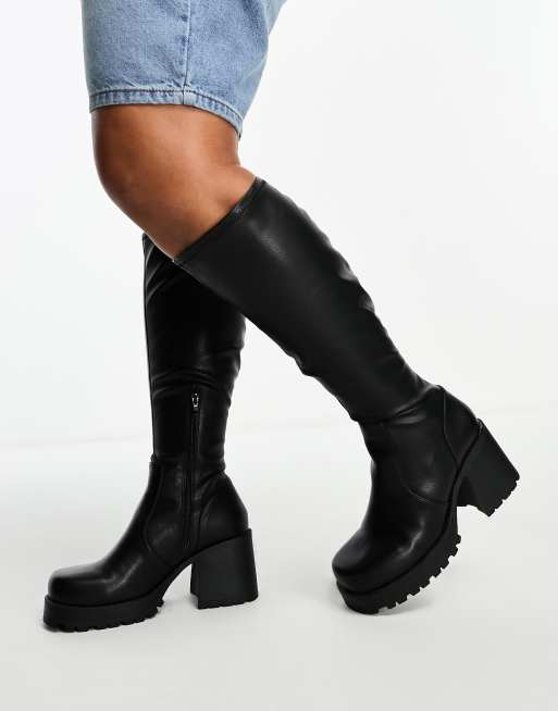 ASOS DESIGN Curve Command heeled knee boots in black ASOS