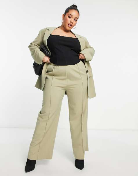 ASOS DESIGN Curve - Commuter - Pantalon de tailleur avec taille élastique - Sauge - view 1