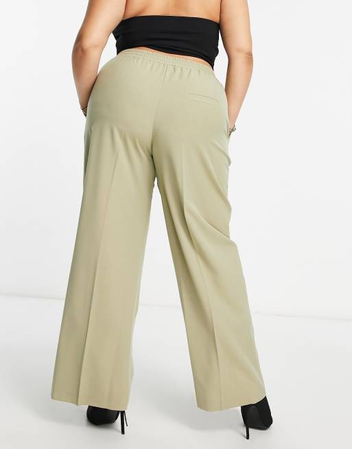 ASOS DESIGN Curve - Commuter - Pantalon de tailleur avec taille élastique - Sauge, 4 de 4