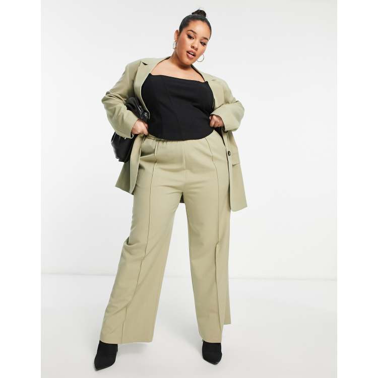 ASOS DESIGN Curve commuter suit elastic waist pants in sage