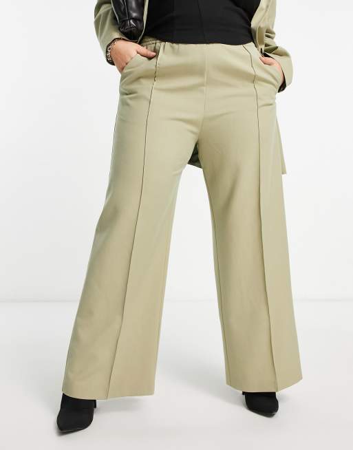 ASOS DESIGN Curve commuter suit elastic waist trousers in sage