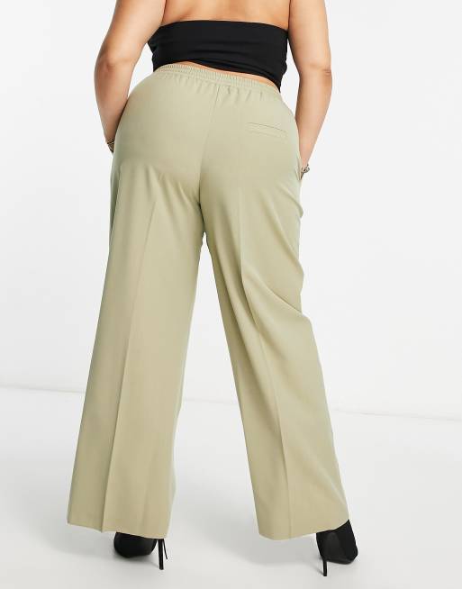 ASOS DESIGN Curve commuter suit elastic waist trousers in sage