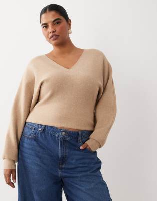 Asos Curve Asos Design Curve Compact Batwing Sleeve Sweater In Neutral