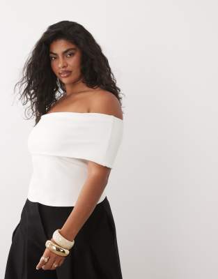 Asos Curve Asos Design Curve Compact Cotton Bardot Top In White