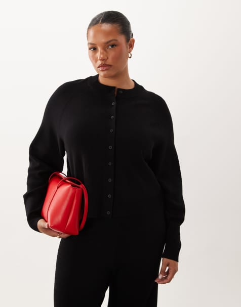 ASOS DESIGN Curve compact knit boxy cardigan in black - part of a set - view 1
