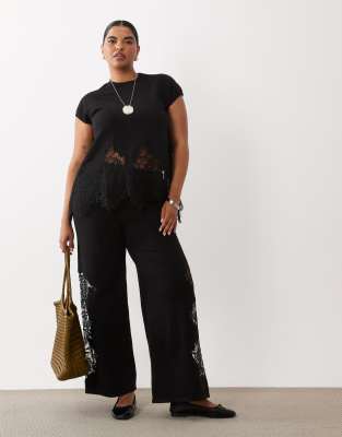 Asos Curve Asos Design Curve Compact Knit Lace Trim Pants In Black