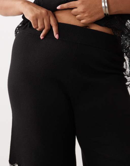 ASOS DESIGN Curve compact knit lace trim pants in black - part of a set, 4 of 5