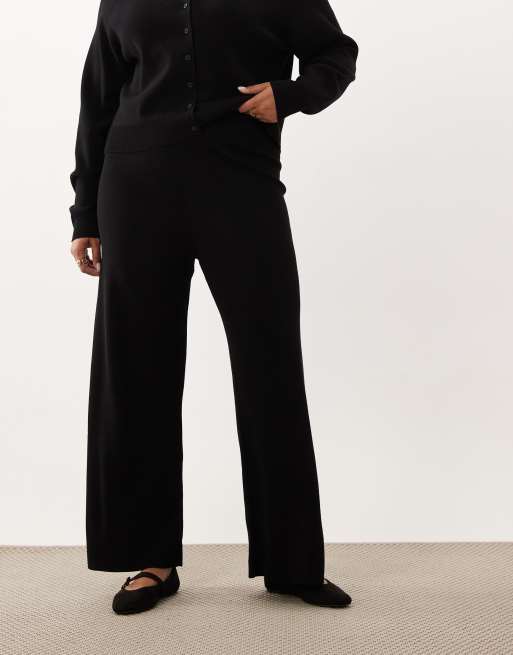 ASOS DESIGN Curve compacte gebreide broek met rechte pijpen co-ord in zwart, 3 van 5