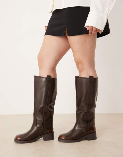 ASOS DESIGN Curve Conan pull on chunky boots in chocolate - view 1