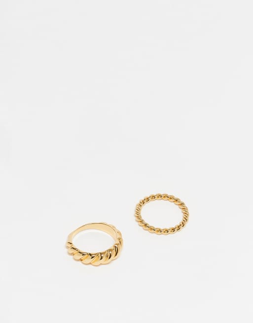 ASOS DESIGN Curve - Confezione da 2 anelli zigrinati placcati oro 14 k