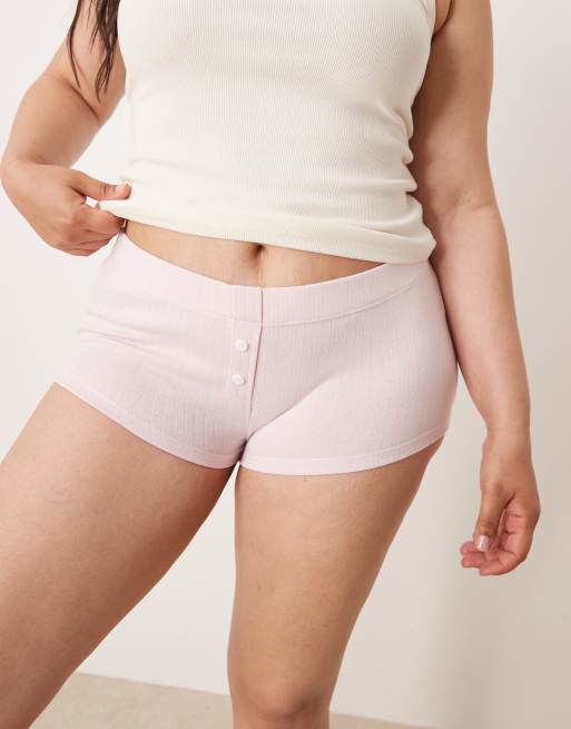 ASOS DESIGN Curve - Confezione da 2 boxer traforati rosa e con stampa a fiori, 2 di 4