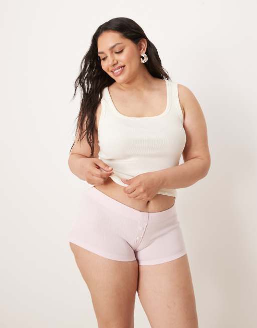 ASOS DESIGN Curve - Confezione da 2 boxer traforati rosa e con stampa a fiori, 4 di 4
