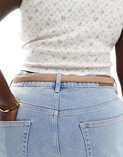 ASOS DESIGN Curve - Confezione da 2 cinture sottili per vita e fianchi cuoio e beige, 4 di 4