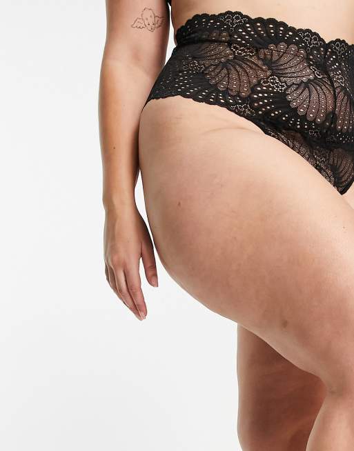 ASOS DESIGN Curve - Confezione da 2 perizomi a vita alta in pizzo nero, 4 di 4