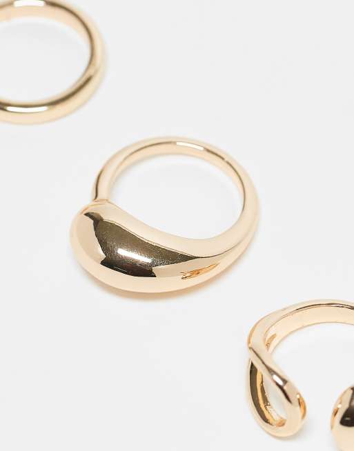 ASOS DESIGN Curve - Confezione da 3 anelli dorati semplici con design avvolgente, 3 di 3
