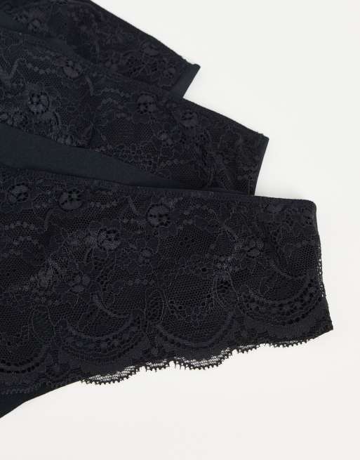 ASOS DESIGN Curve - Confezione da 3 brasiliane invisibili e in pizzo color nero, 4 di 4