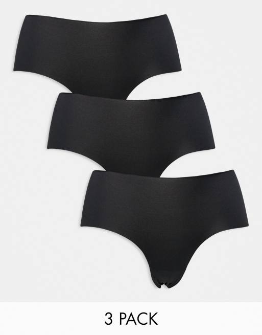 ASOS DESIGN Curve - Confezione da 3 culotte a vita bassa invisibili nere