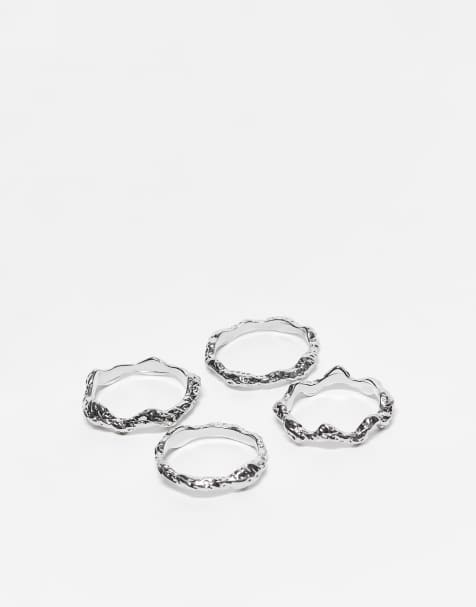 ASOS DESIGN Curve - Confezione da 4 anelli impilabili tonalità argento martellati - view 1