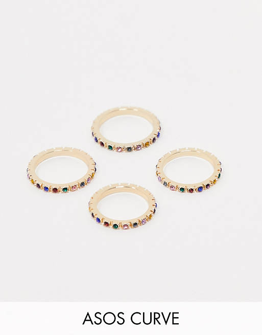 confezione da 6 anelli color con pietre multicolore di ASOS in Metallizzato Donna Gioielleria da Anelli da Asos design curve 