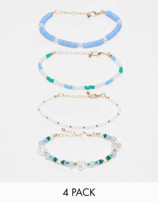 ASOS DESIGN Curve - Confezione da 4 bracciali con perline miste