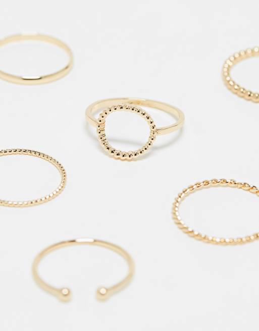 ASOS DESIGN Curve - Confezione da 6 anelli dorati con dettaglio a cerchio aperto, 2 di 4