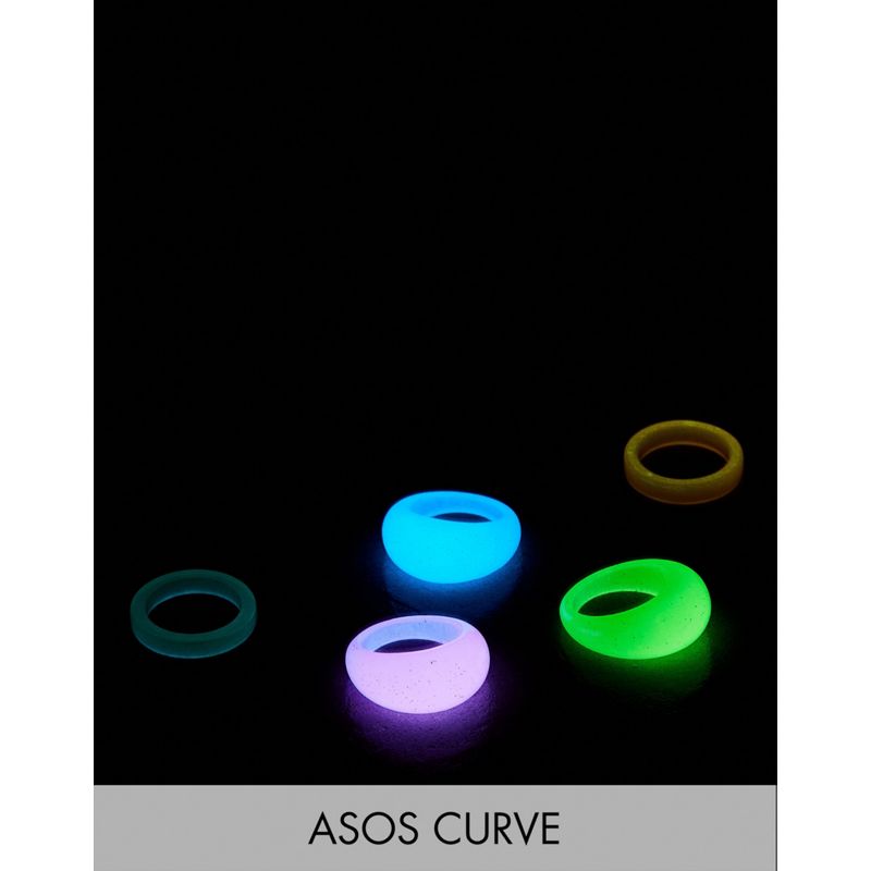 DESIGN Curve - Confezione da cinque anelli che si illuminano al buio in plastica