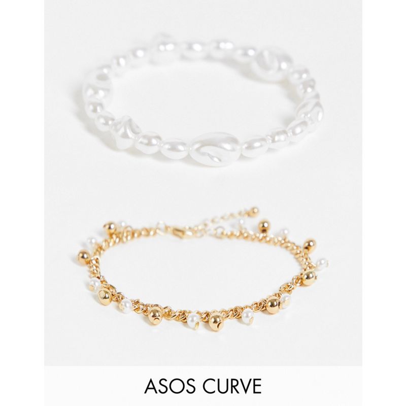 DESIGN Curve - Confezione da due bracciali in perle e catena barbazzale dorata