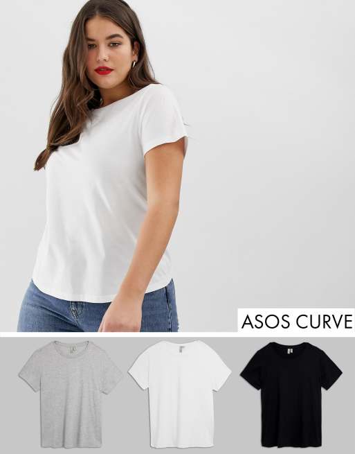 ASOS DESIGN Curve - Confezione di 3 T-shirt girocollo in cotone organico - RISPARMIA