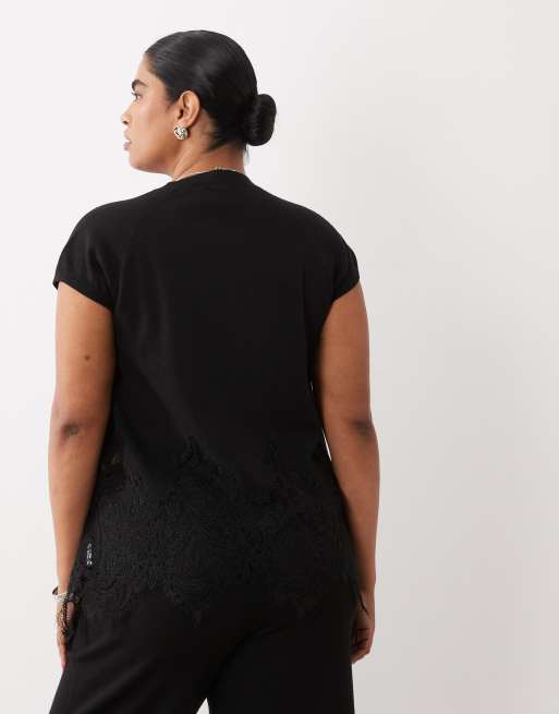 ASOS DESIGN Curve - conjunto de punto compacto con detalle de encaje en negro, 4 de 4