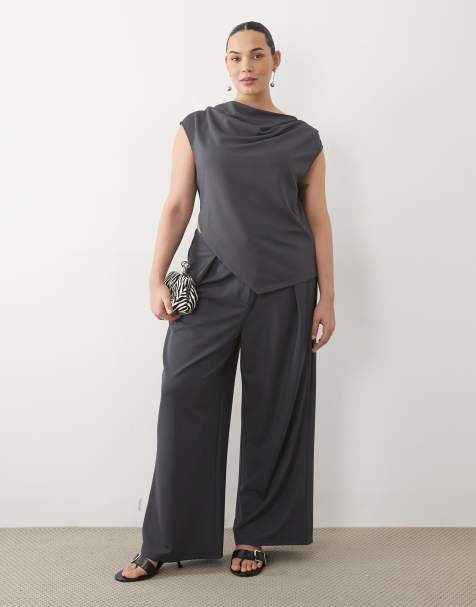 ASOS DESIGN Curve - Conjunto gris carbón ceñido de sarga - view 1
