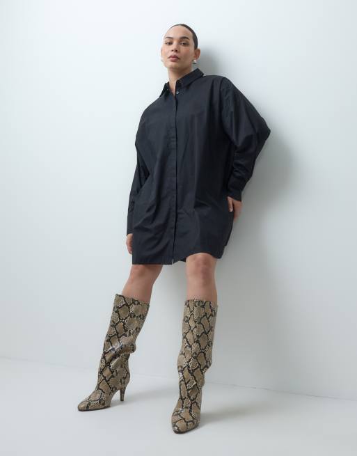 ASOS DESIGN Curve Contessa cone heel slouch knee boots in snake print, 2 of 4