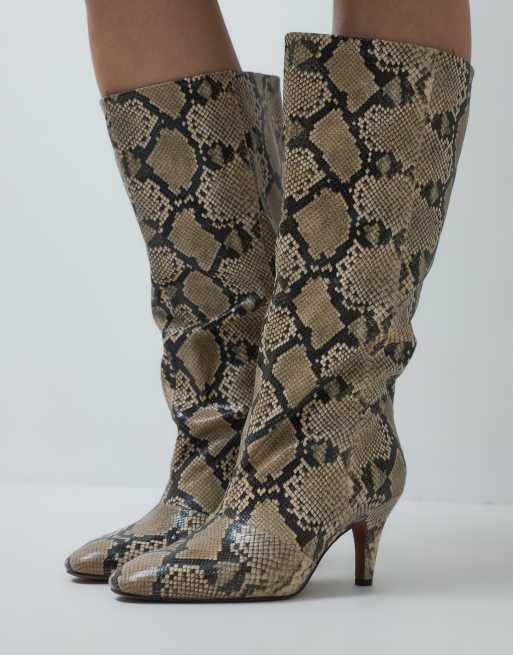 ASOS DESIGN Curve Contessa cone heel slouch knee boots in snake print, 3 of 4