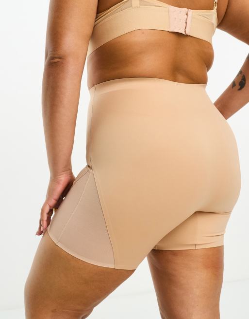 ASOS DESIGN Contouring medium control high waist thong with mesh in beige