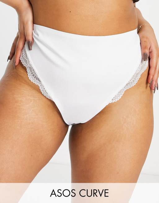 ASOS DESIGN Curve Contouring medium control thong with lace in white