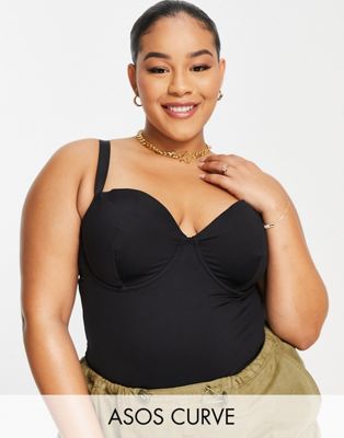 ASOS DESIGN Curve Contouring medium control underwired body with lace in black - ASOS Price Checker