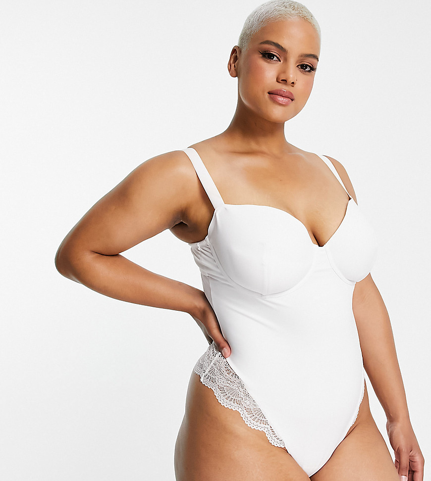 ASOS DESIGN Curve Contouring medium control underwired body with lace in white