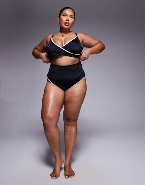 ASOS DESIGN Curve contrast binding bikini set in black - view 1