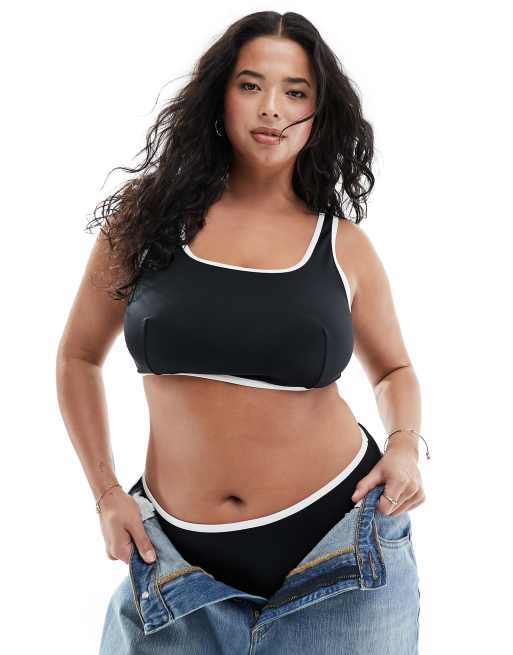 Plus Contrast Binding Graphic Sports Bra