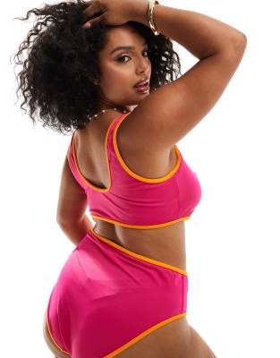 Asos Curve Asos Design Curve Contrast Binding Crop Bikini Top In Pink