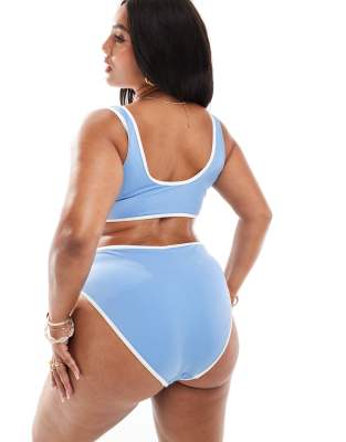 Asos Curve Asos Design Curve Contrast Binding Cropped Bikini Top In Blue