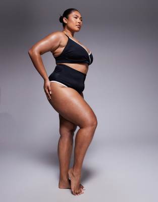Asos Curve Asos Design Curve Contrast Binding High Leg High Waist Bikini Bottoms