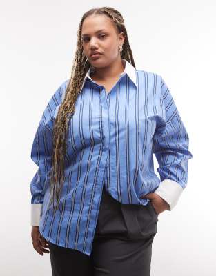 Asos Curve Asos Design Curve Contrast Collar Shirt In Blue