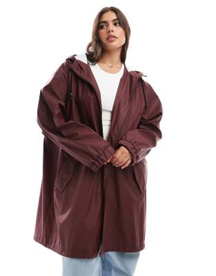 Asos Curve Asos Design Curve Contrast Detail Rubberized Trench Raincoat In Red