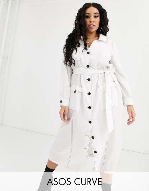 ASOS DESIGN Curve contrast stitch midi column shirt dress