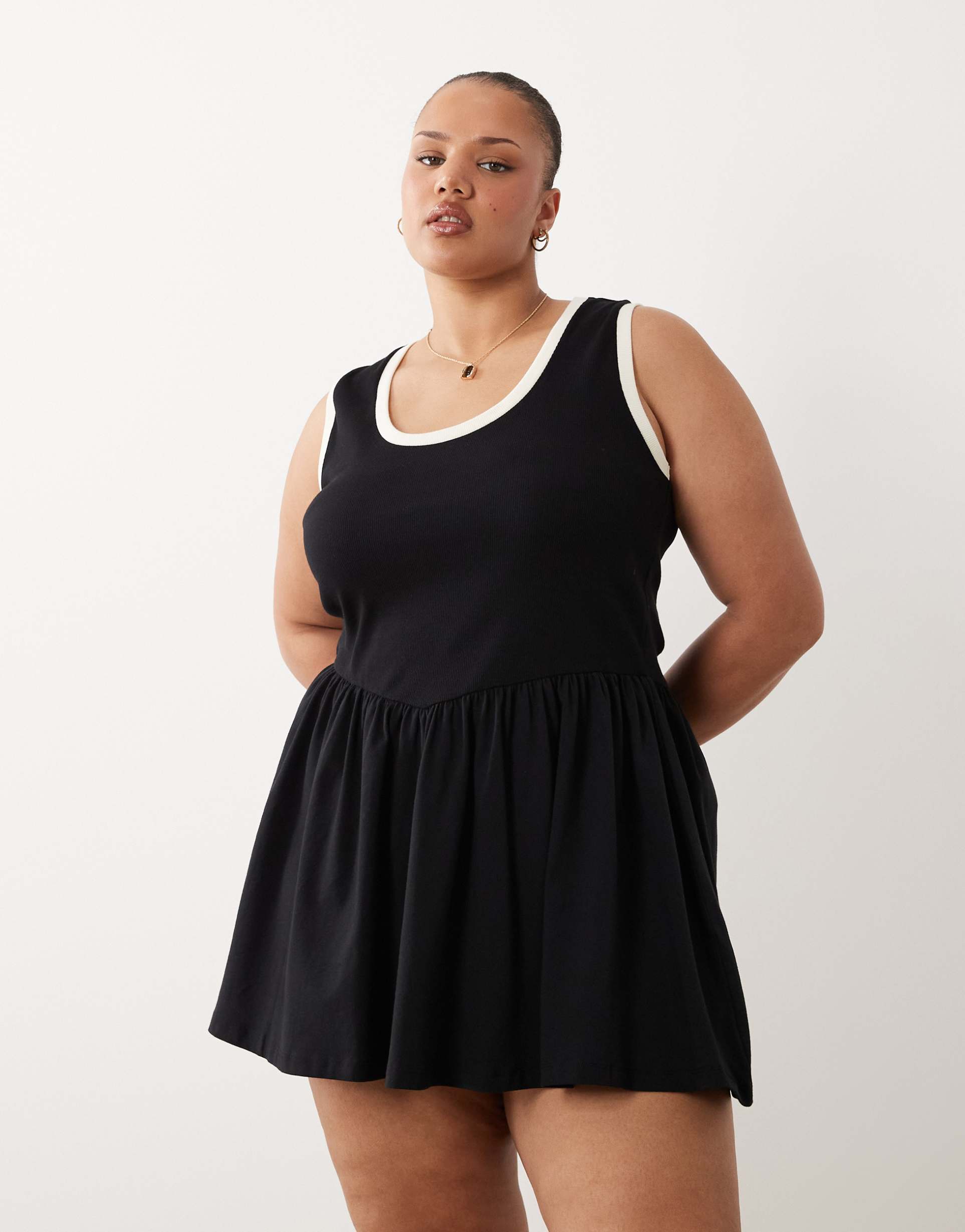 asos design curve contrast trim mini dress in black and white