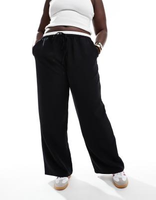 Asos Curve Asos Design Curve Contrast Waist Pull On Tailored Pants In Black